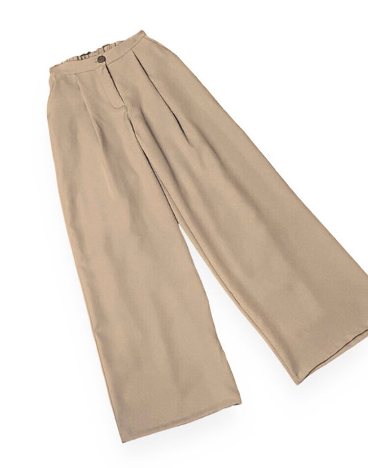 Pantalón Recto Media Pinza Beige