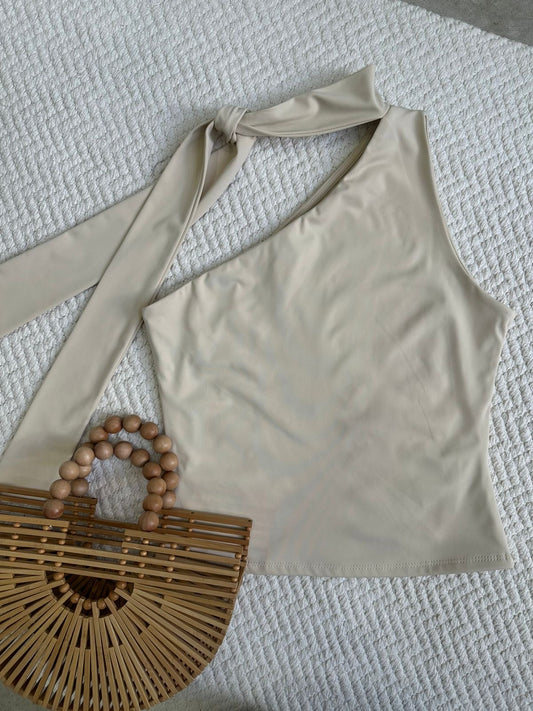 Blusa Asimétrica Corbatín Beige