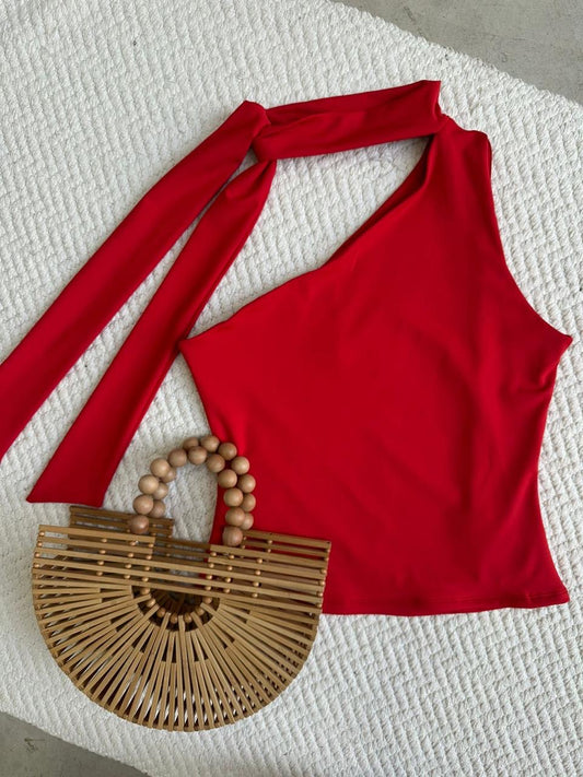 Blusa Asimétrica Corbatín Rojo