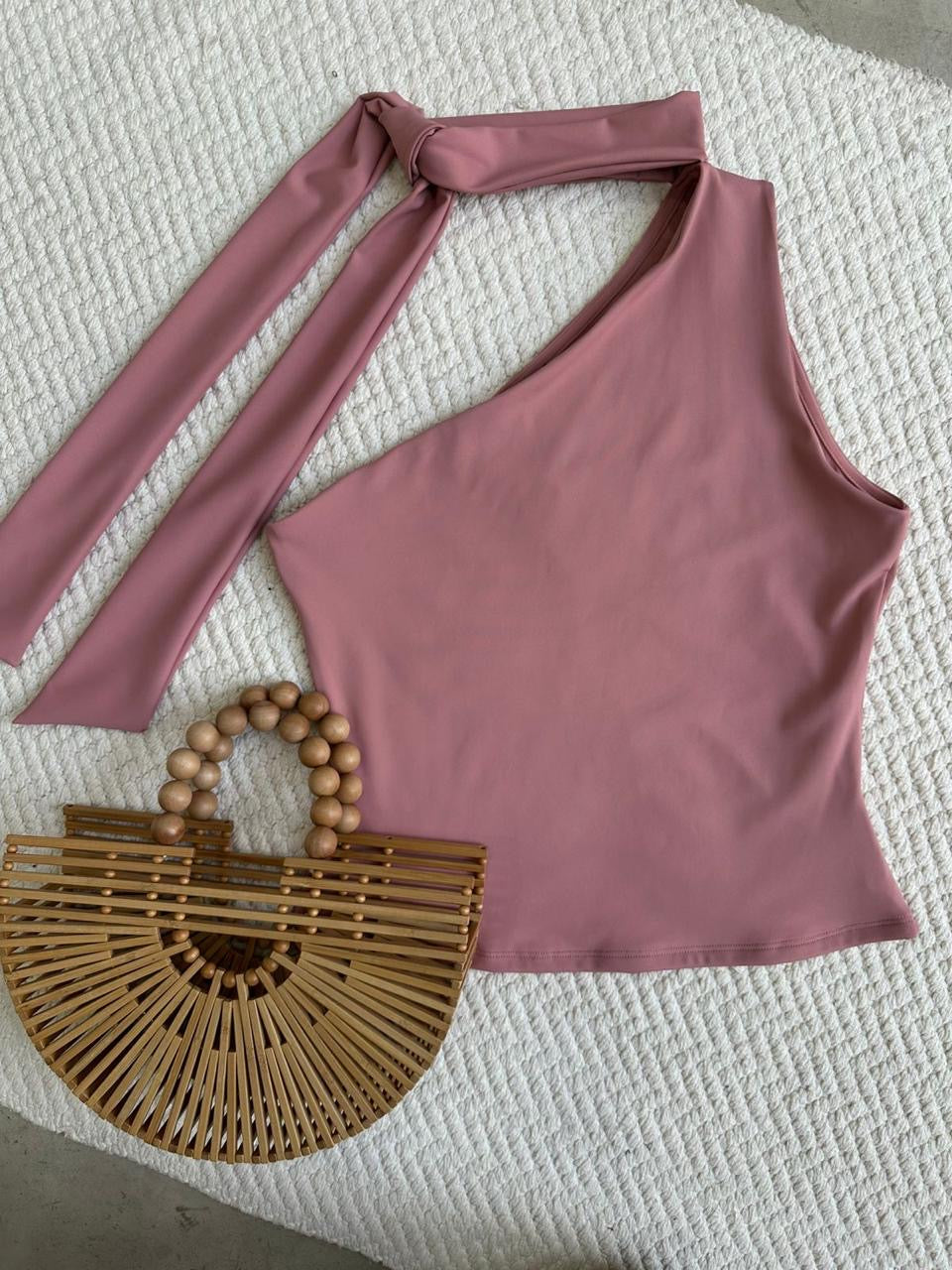 Blusa Asimétrica Corbatín Rosa