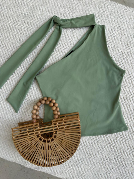 Blusa Asimétrica Corbatín Sage