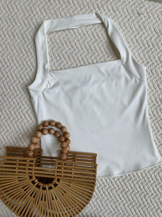 Blusa Halter Escote Cuadrado Blanco