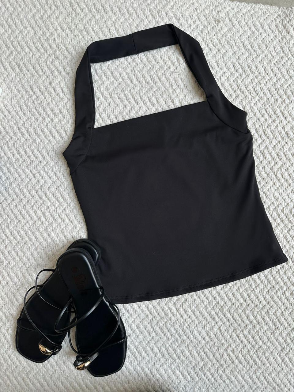Blusa Halter Escote Cuadrado Negro