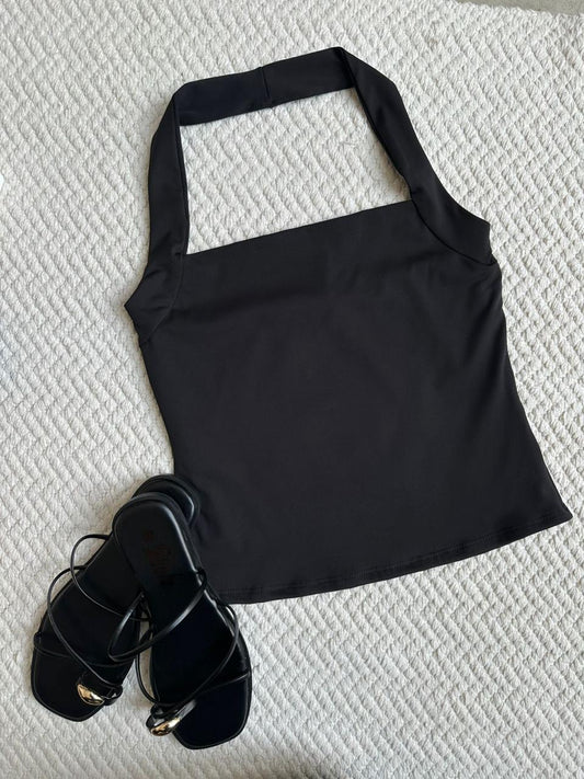 Blusa Halter Escote Cuadrado Negro
