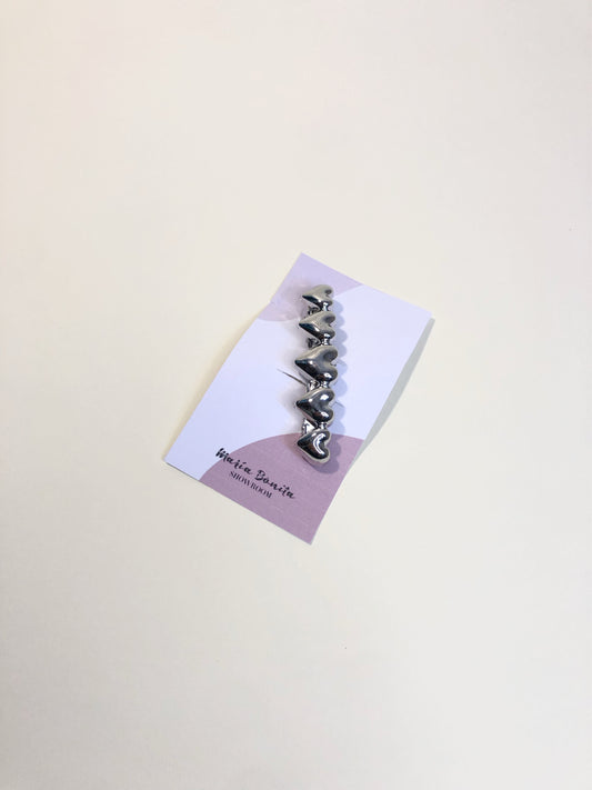Broche Corazones Lisos Plateados
