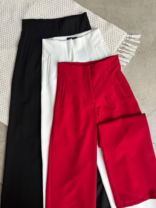 Pantalón Tiro Alto Pinzas Blanco