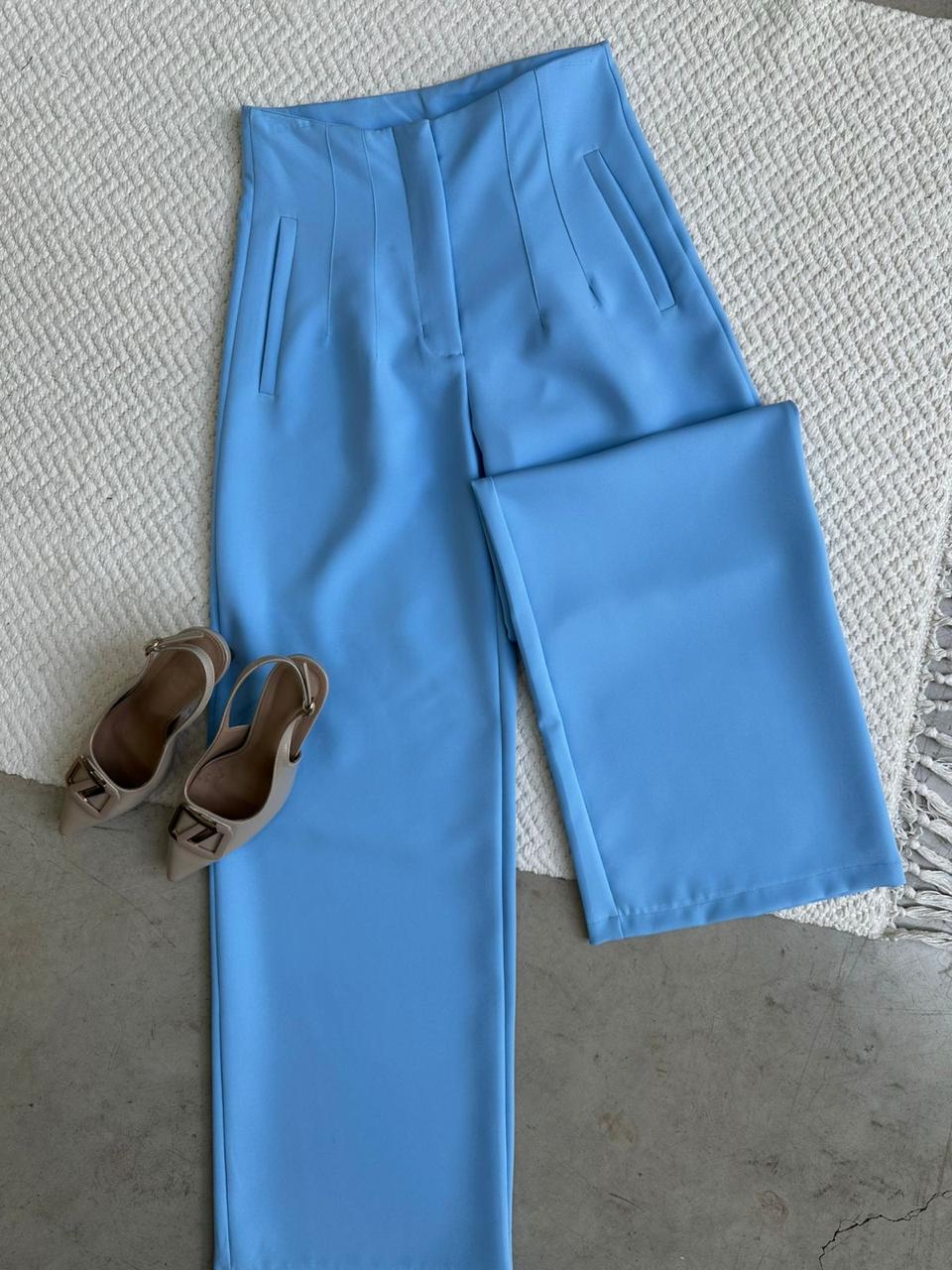 Pantalón Tiro Alto Pinzas Azul