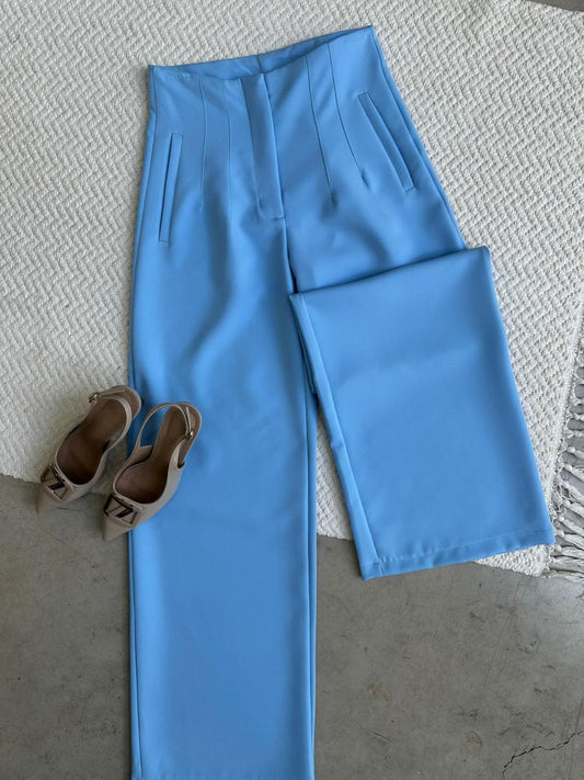 Pantalón Tiro Alto Pinzas Azul