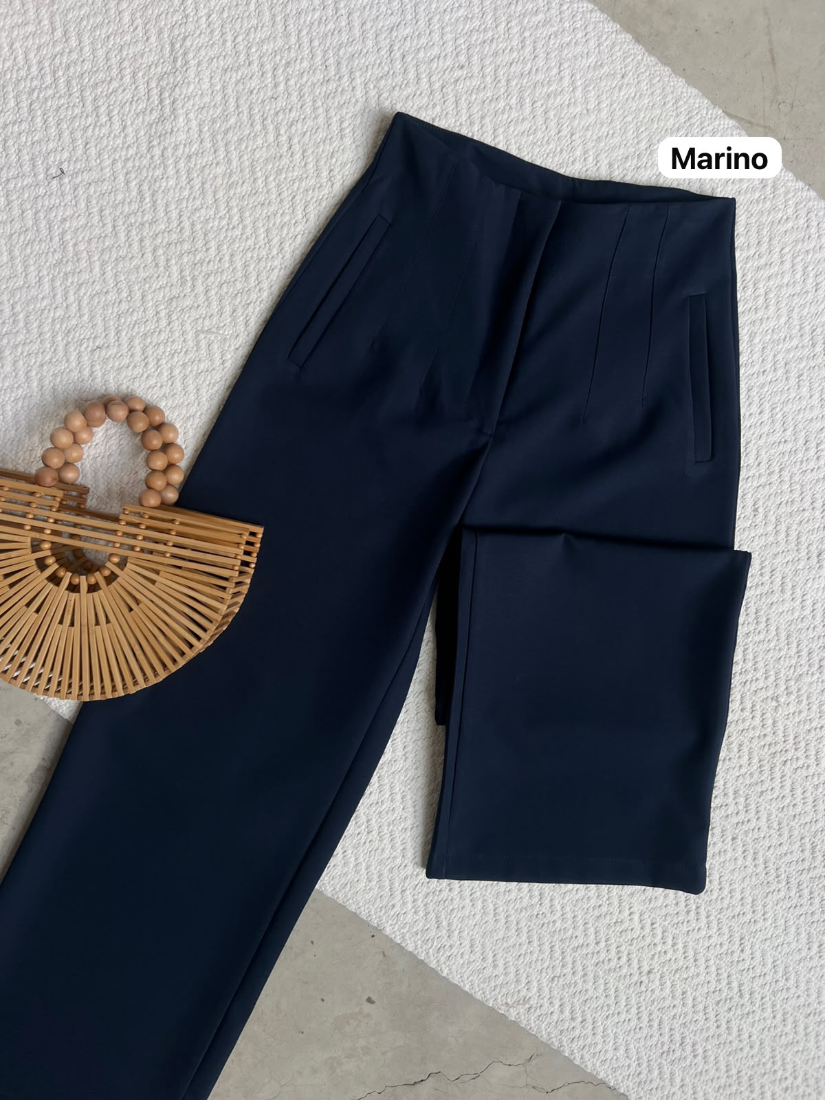 Pantalón Tiro Alto Pinzas Azul Marino