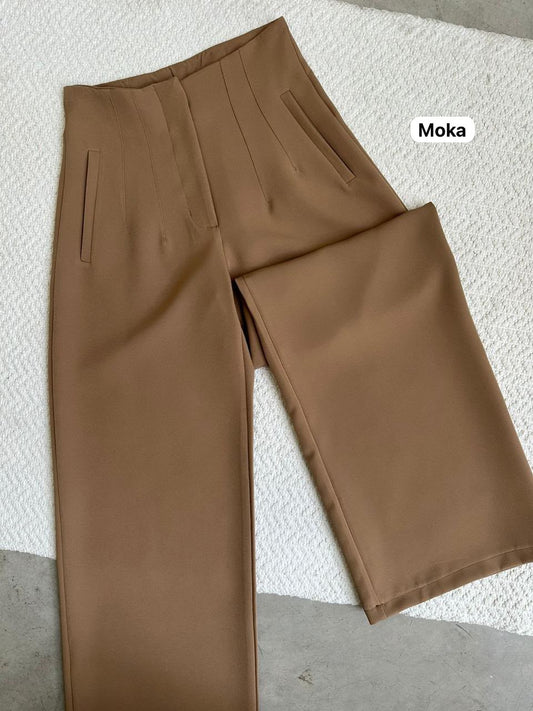 Pantalón Tiro Alto Pinzas Moka