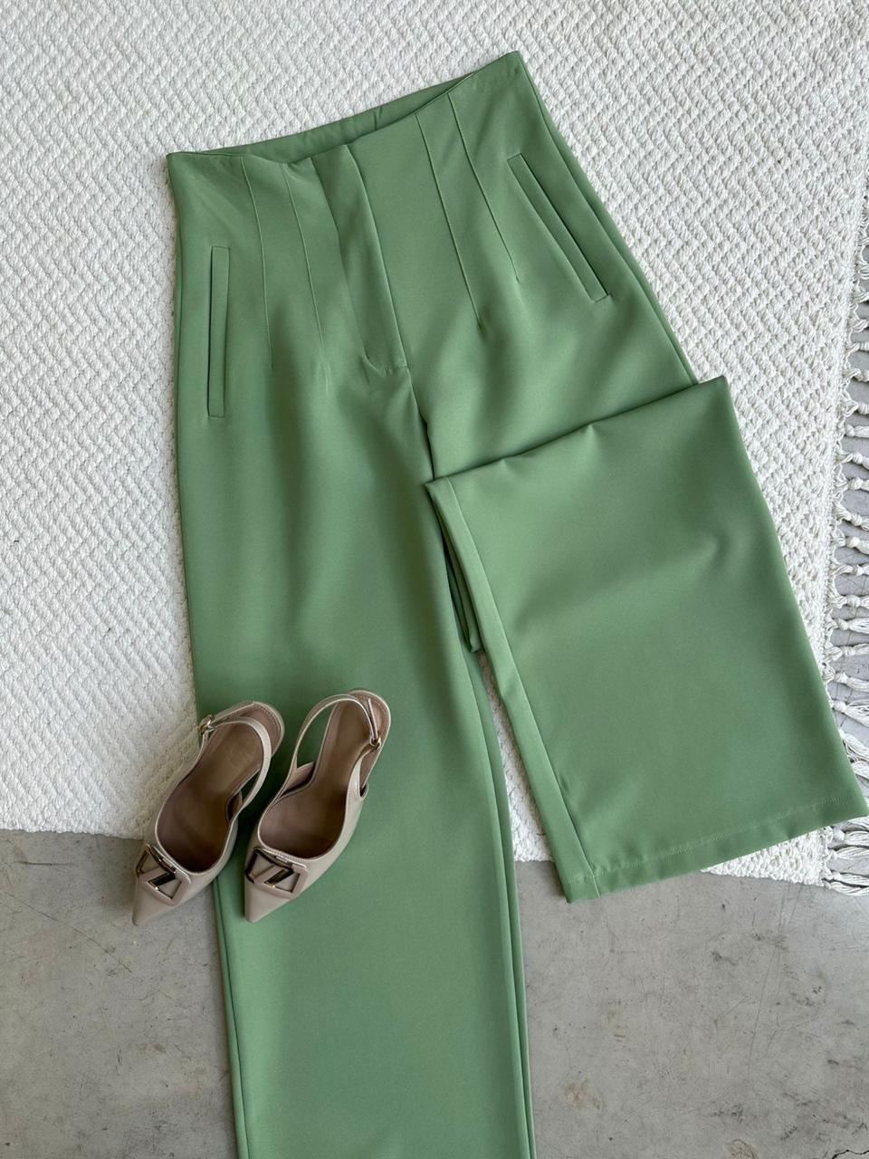Pantalón Tiro Alto Pinzas Sage