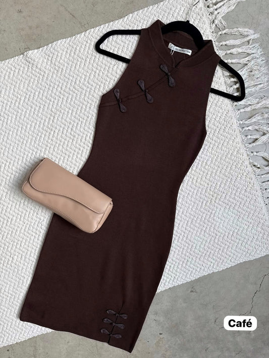 Vestido Estilo Qipao Café